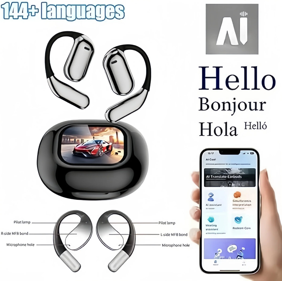 2026 New AI ENC Open Ear Bluetooth Earphones HiFi Stereo Sound Wireless Headphones Pain Free Long Wearing Sports Earbuds