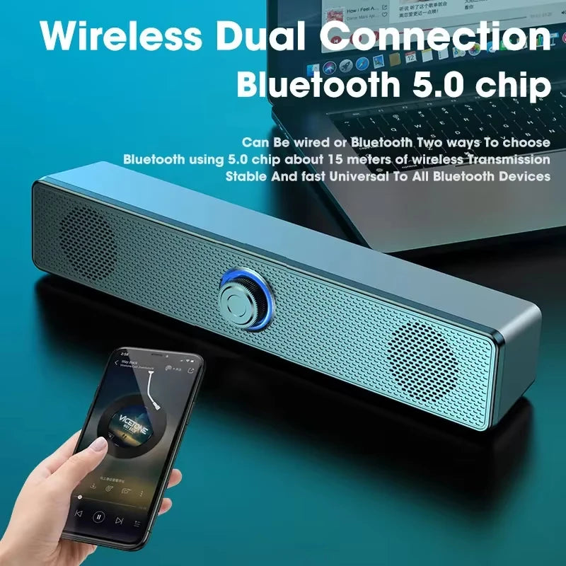 Bluetooth 5.0 4D Surround Soundbar Wired Wireless Stereo Subwoofer Speaker for PC Laptop Computer Gaming Home Theater Movies