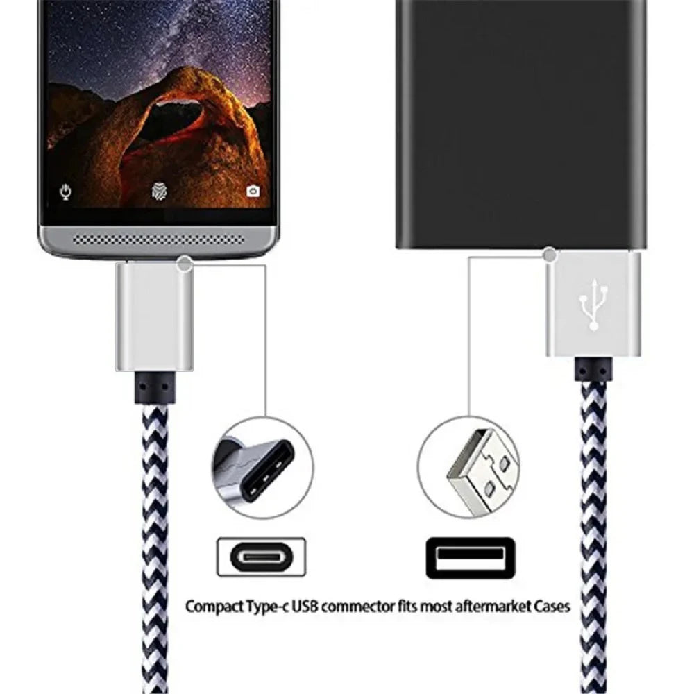 Cable USB tipo C de 2.4 A, carga rápida, cable de batería, cable de datos de nailon tejido, cargador de teléfono móvil para Huawei y Samsung, USB C