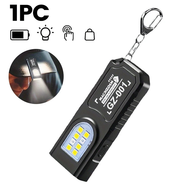 Linterna multifuncional para llavero, mini linterna recargable por USB con luz de trabajo COB, aro para llaves, lámpara de bolsillo para camping y caminatas