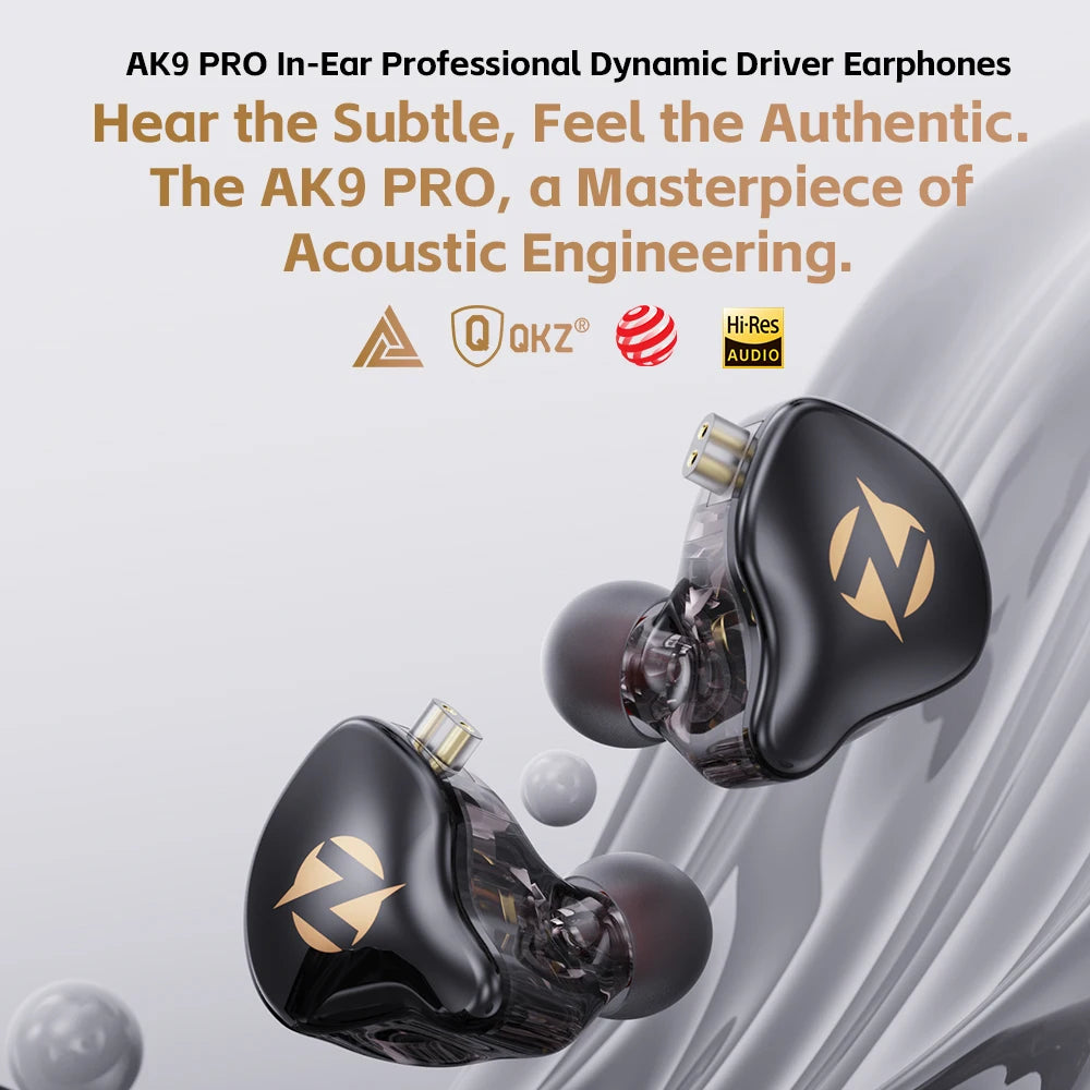 Die kabelgebundenen QKZ AK9 Pro Ohrhörer sind dynamische In-Ear-Monitor-Kopfhörer mit abnehmbarem 2-Pin-Kabel und HiFi-Stereobass.