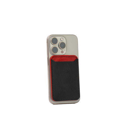 Leather Wallet compatible with MagSafe - Two colors attached to smartphone back.