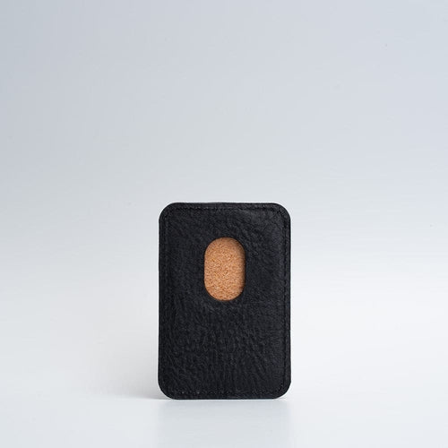 Leather Wallet compatible with MagSafe - Two colors, handcrafted black leather cardholder with round cutout.