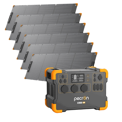 Pecron E2400LFP – strømstasjon med seks PV200-solcellepaneler