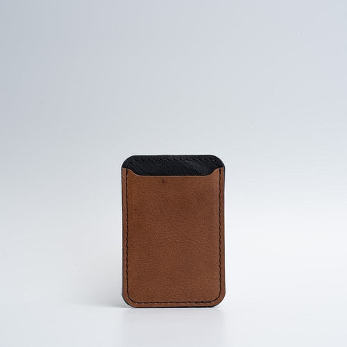 Leather Wallet compatible with MagSafe - Two colors, handcrafted full-grain leather, showing brown and black design.